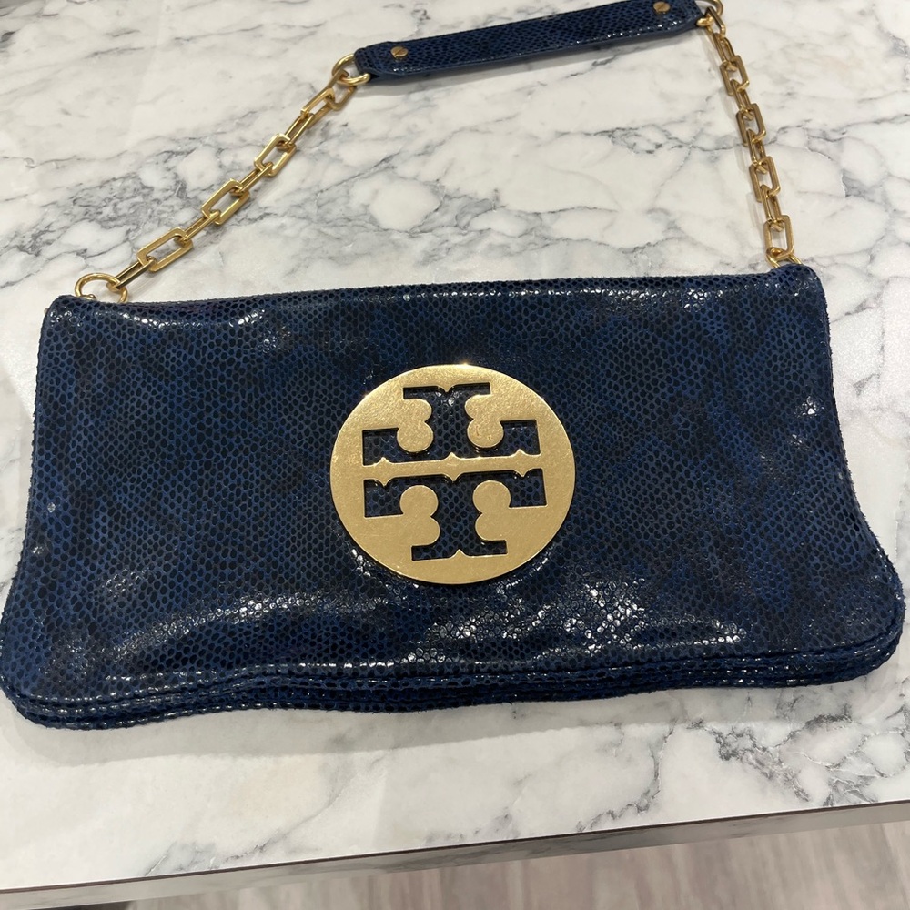 Tory Burch Midnight Blue/Snake Reva with Gold Chain